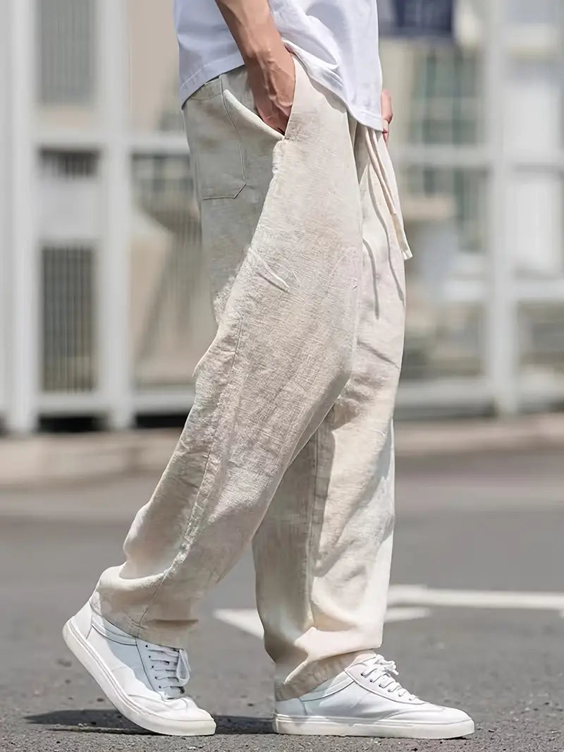 Herren Leinenhose Baggy Sommer Beige