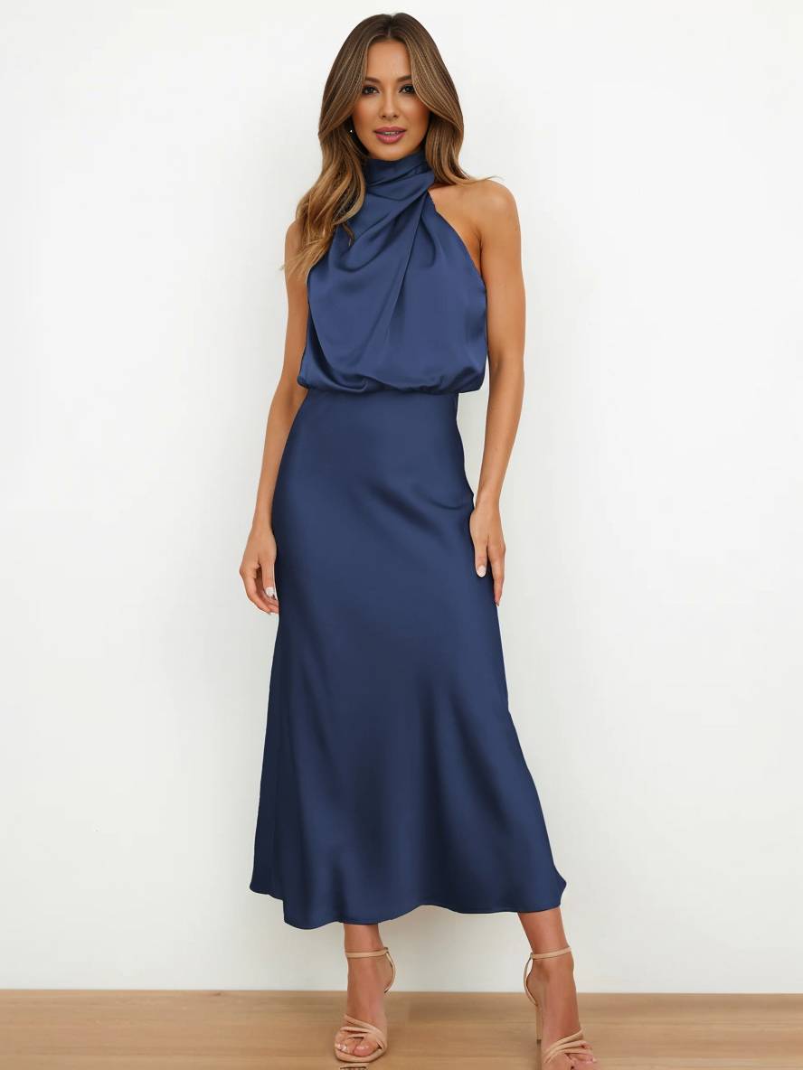 Eveloria Damen Hochzeitsjungfernkleid Satin Ärmellos Elegant