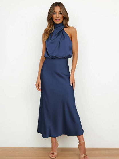Eveloria Damen Hochzeitsjungfernkleid Satin Ärmellos Elegant