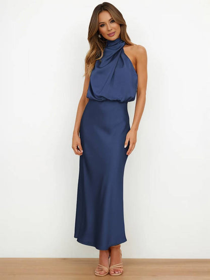Eveloria Damen Hochzeitsjungfernkleid Satin Ärmellos Elegant