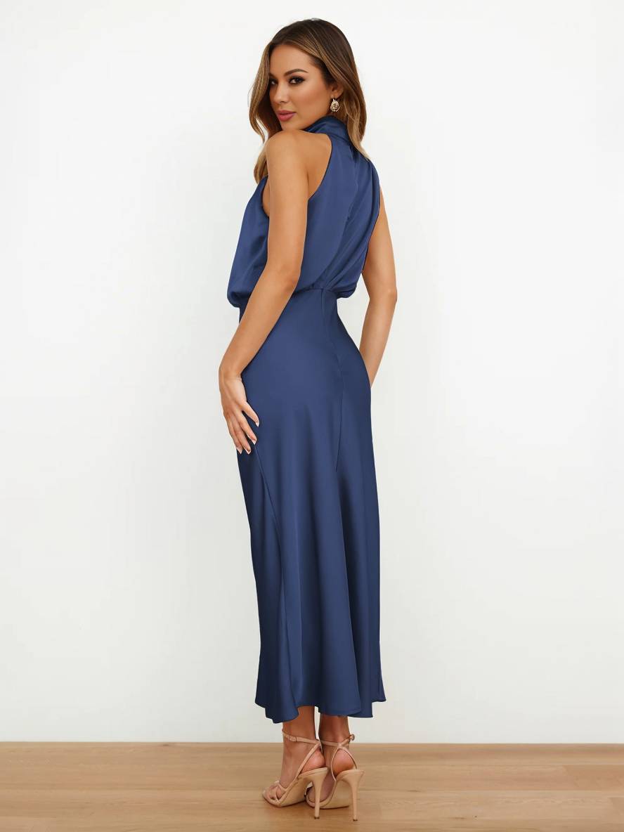 Eveloria Damen Hochzeitsjungfernkleid Satin Ärmellos Elegant