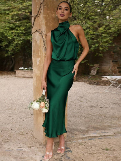 Eveloria Damen Hochzeitsjungfernkleid Satin Ärmellos Elegant