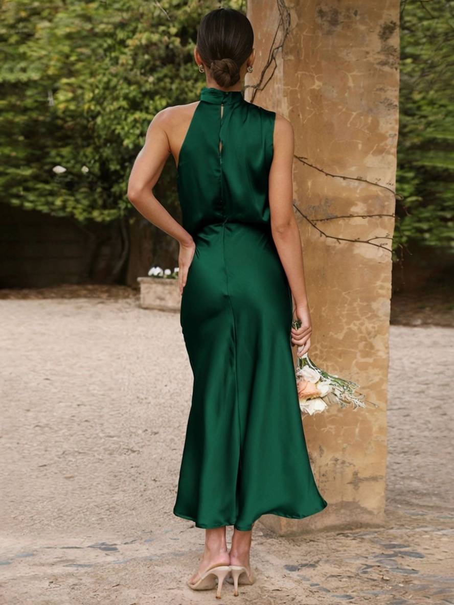 Eveloria Damen Hochzeitsjungfernkleid Satin Ärmellos Elegant