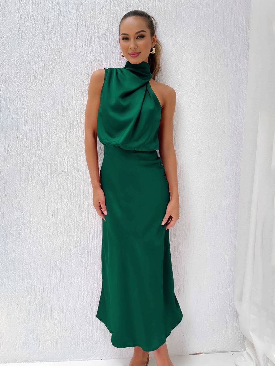 Eveloria Damen Hochzeitsjungfernkleid Satin Ärmellos Elegant