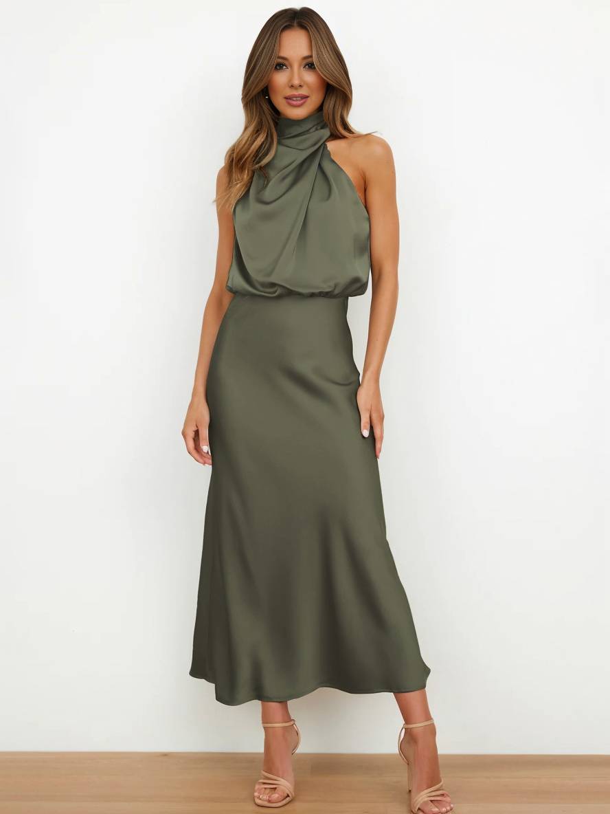 Eveloria Damen Hochzeitsjungfernkleid Satin Ärmellos Elegant