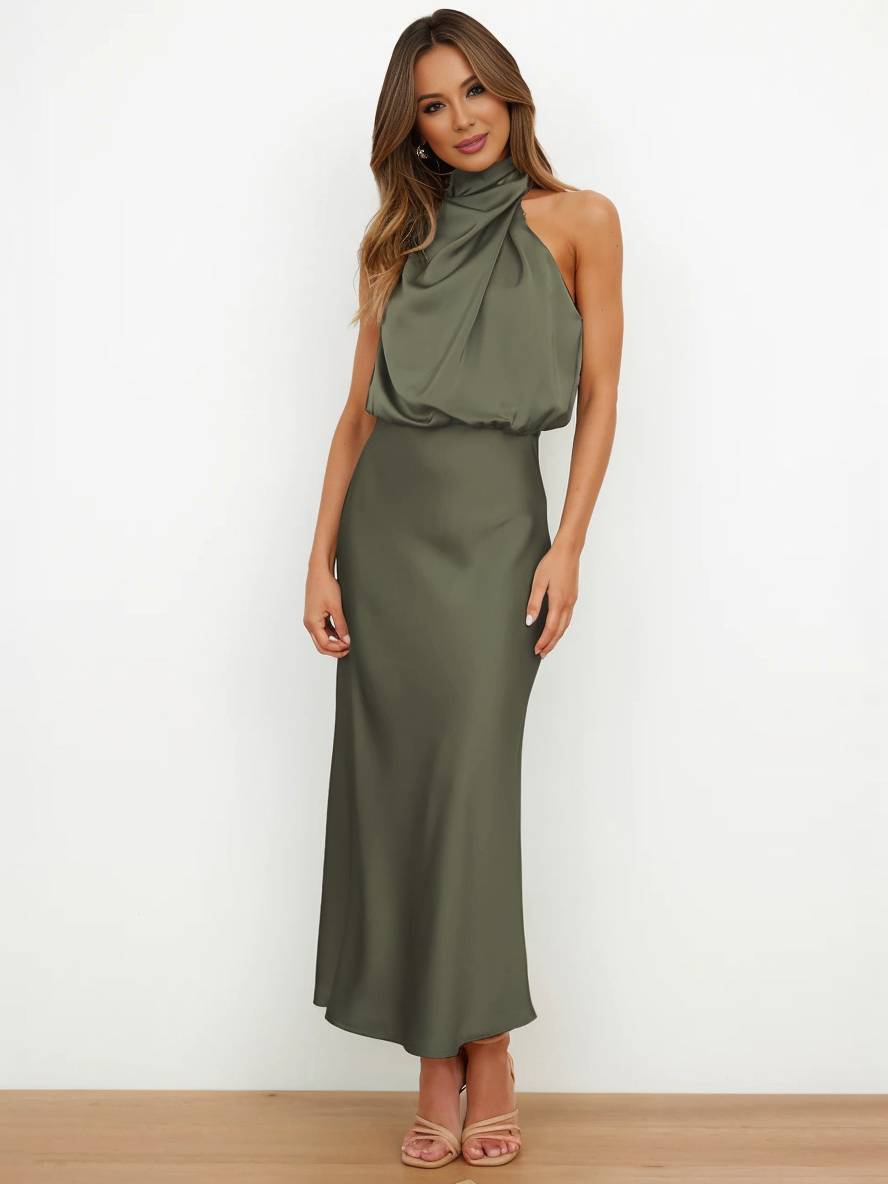 Eveloria Damen Hochzeitsjungfernkleid Satin Ärmellos Elegant
