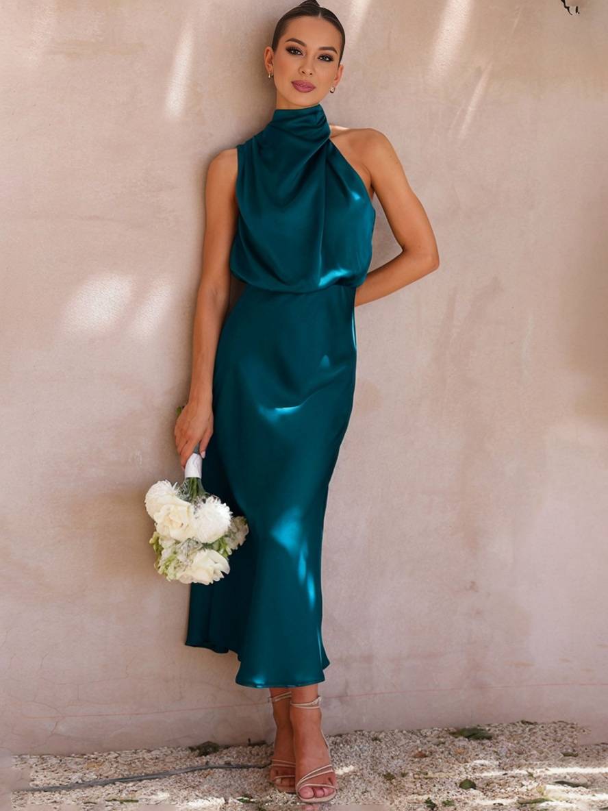 Eveloria Damen Hochzeitsjungfernkleid Satin Ärmellos Elegant