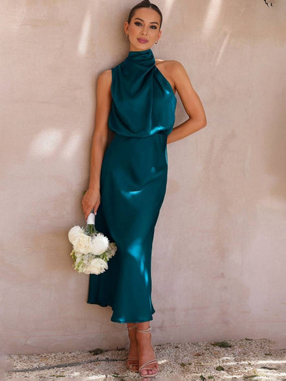 Eveloria Damen Hochzeitsjungfernkleid Satin Ärmellos Elegant