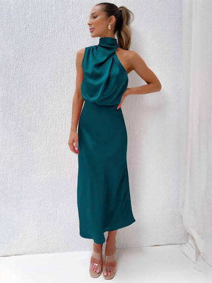 Eveloria Damen Hochzeitsjungfernkleid Satin Ärmellos Elegant