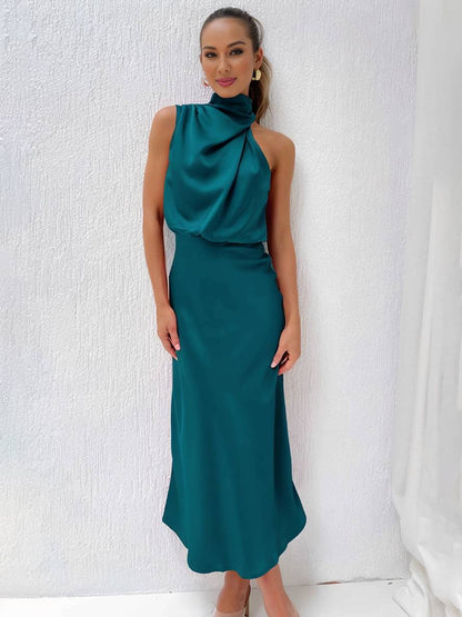 Eveloria Damen Hochzeitsjungfernkleid Satin Ärmellos Elegant