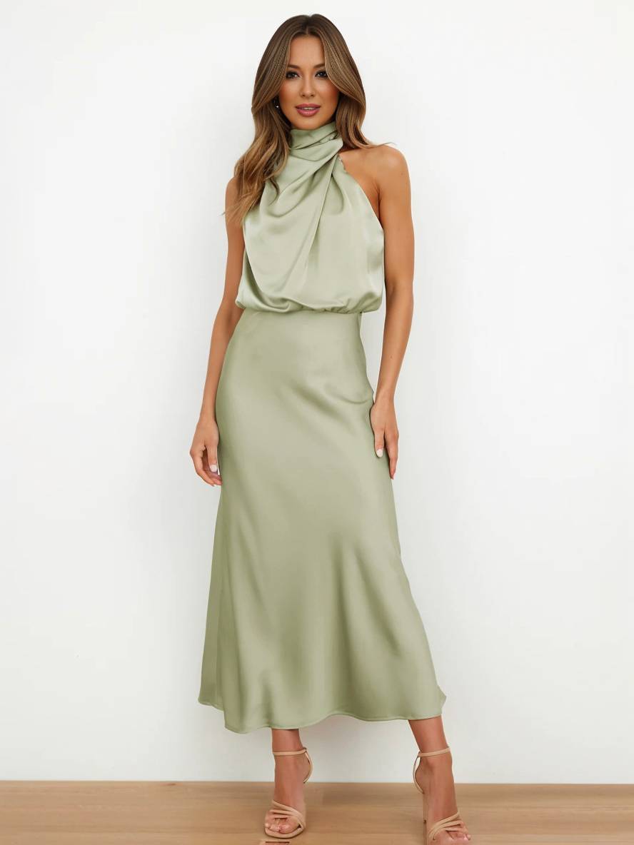 Eveloria Damen Hochzeitsjungfernkleid Satin Ärmellos Elegant