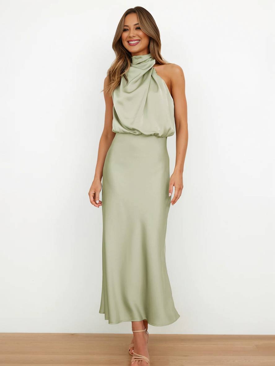 Eveloria Damen Hochzeitsjungfernkleid Satin Ärmellos Elegant