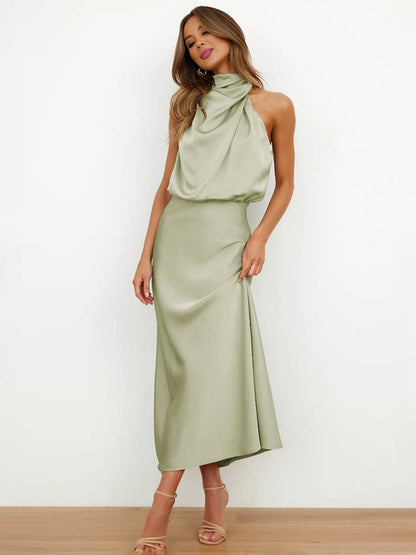 Eveloria Damen Hochzeitsjungfernkleid Satin Ärmellos Elegant