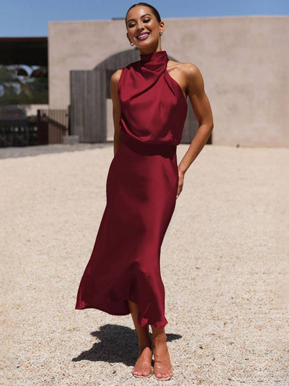 Eveloria Damen Hochzeitsjungfernkleid Satin Ärmellos Elegant