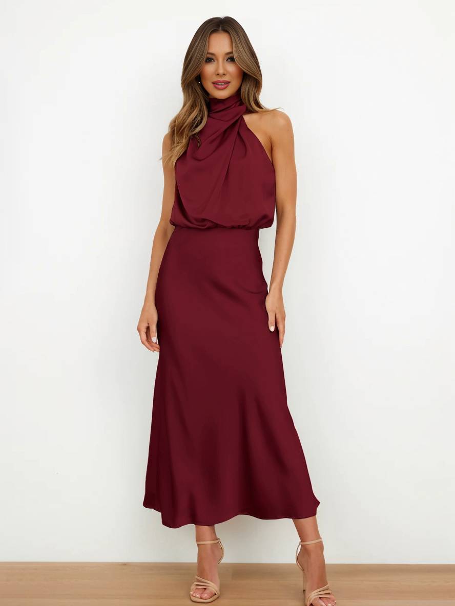 Eveloria Damen Hochzeitsjungfernkleid Satin Ärmellos Elegant