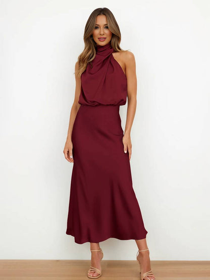 Eveloria Damen Hochzeitsjungfernkleid Satin Ärmellos Elegant