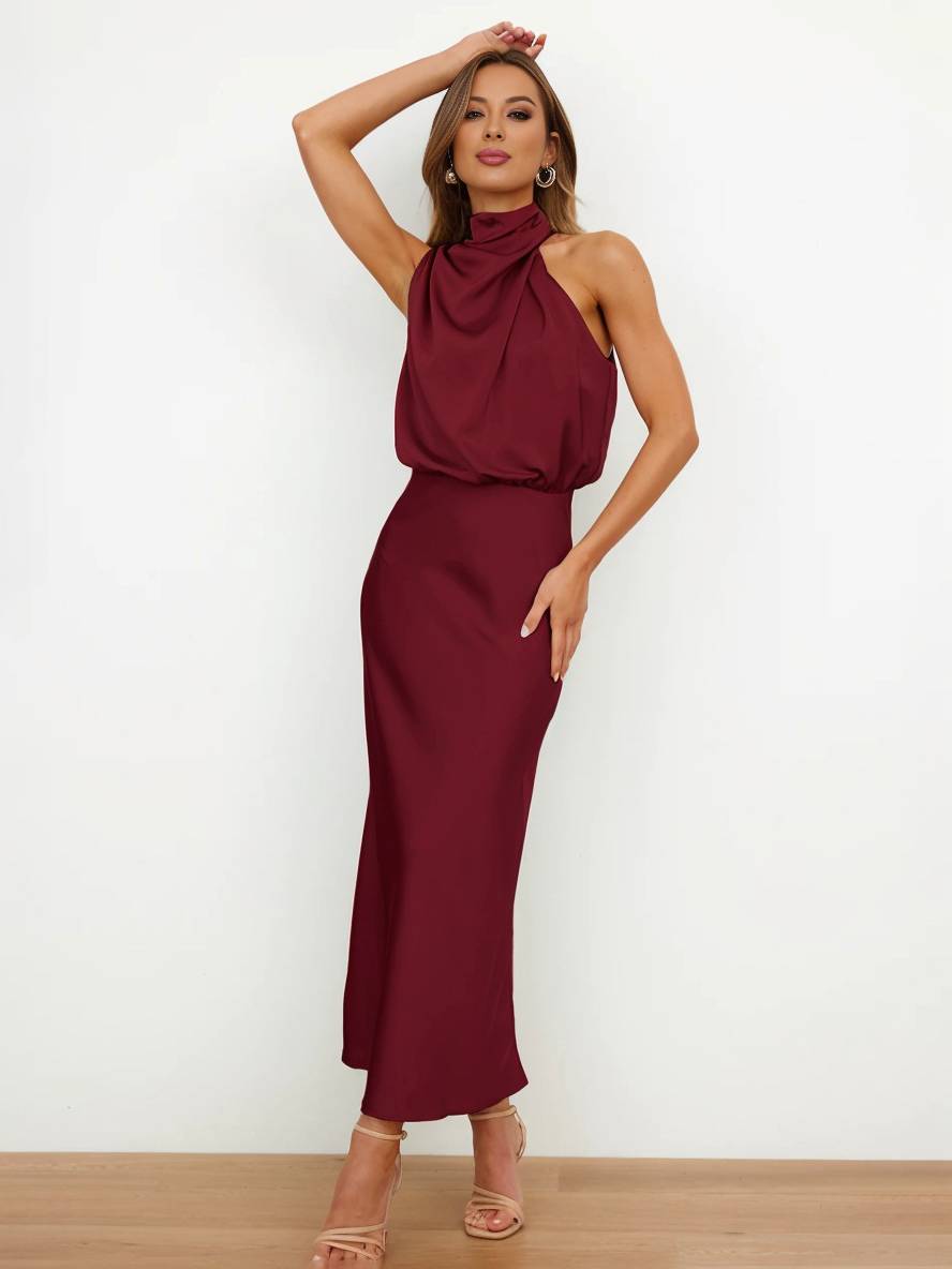 Eveloria Damen Hochzeitsjungfernkleid Satin Ärmellos Elegant