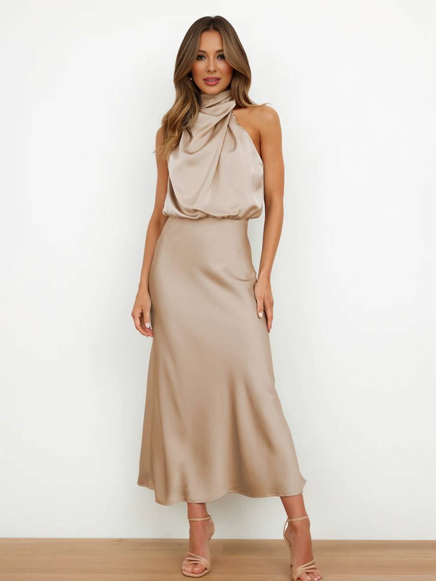 Eveloria Damen Hochzeitsjungfernkleid Satin Ärmellos Elegant