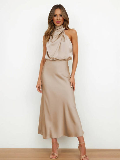 Eveloria Damen Hochzeitsjungfernkleid Satin Ärmellos Elegant