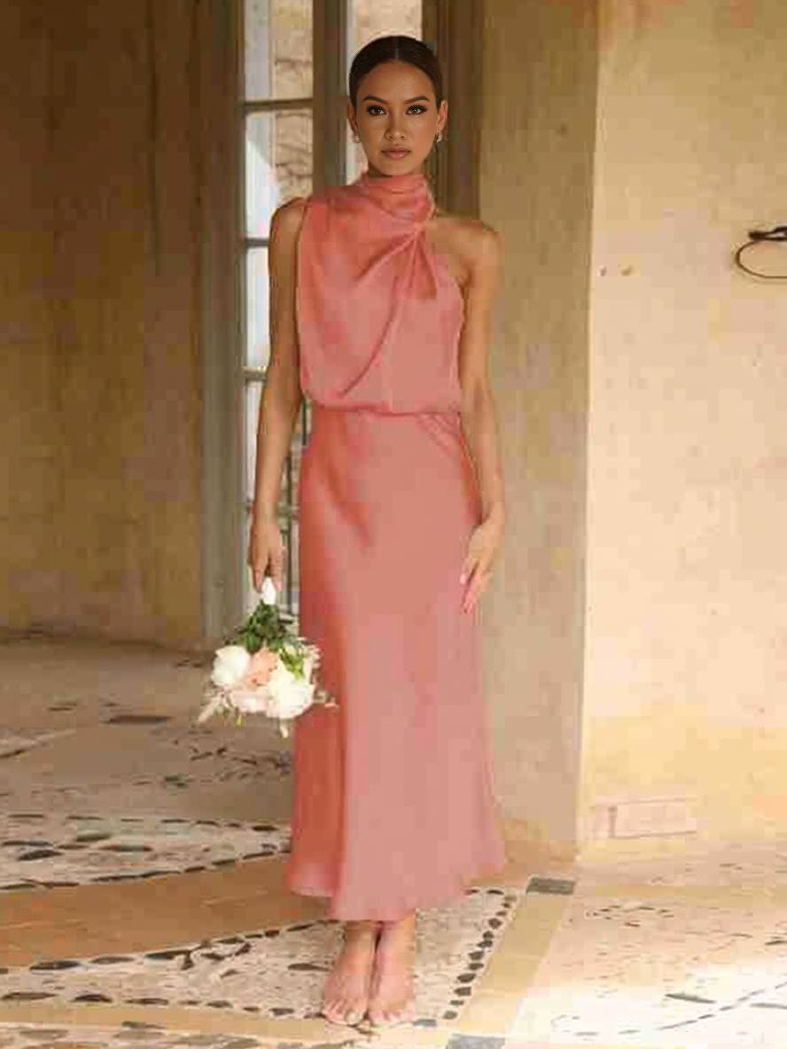Eveloria Damen Hochzeitsjungfernkleid Satin Ärmellos Elegant