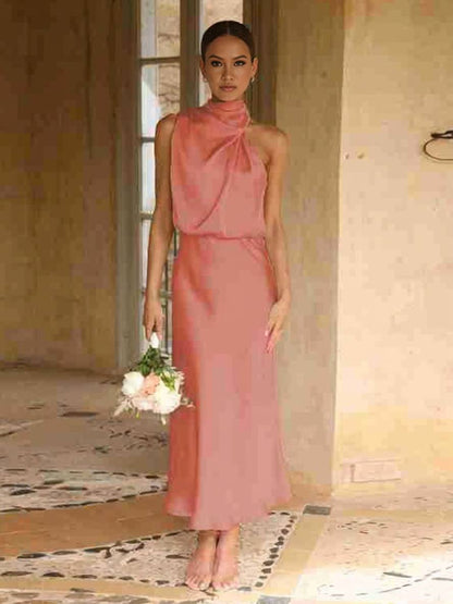Eveloria Damen Hochzeitsjungfernkleid Satin Ärmellos Elegant