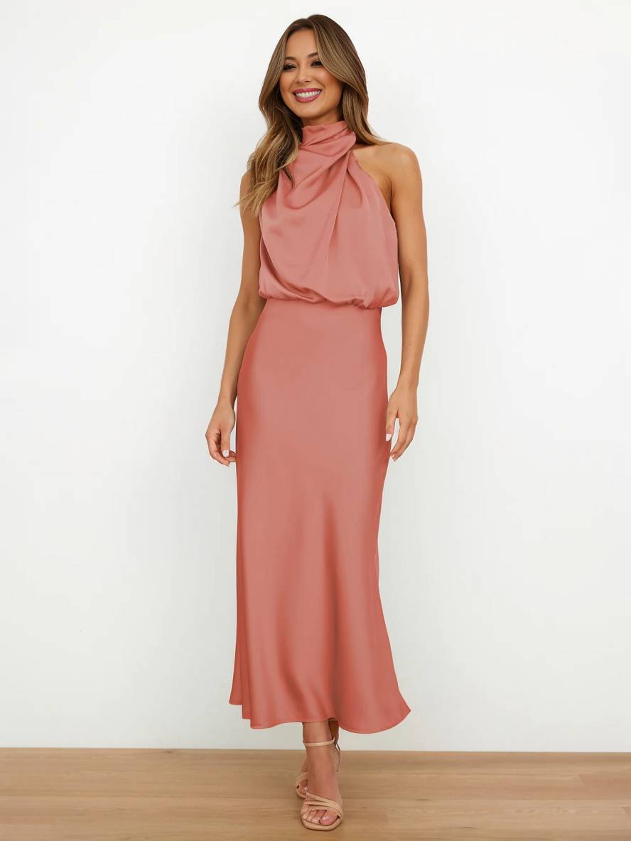 Eveloria Damen Hochzeitsjungfernkleid Satin Ärmellos Elegant