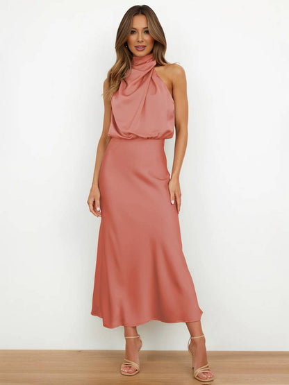 Eveloria Damen Hochzeitsjungfernkleid Satin Ärmellos Elegant