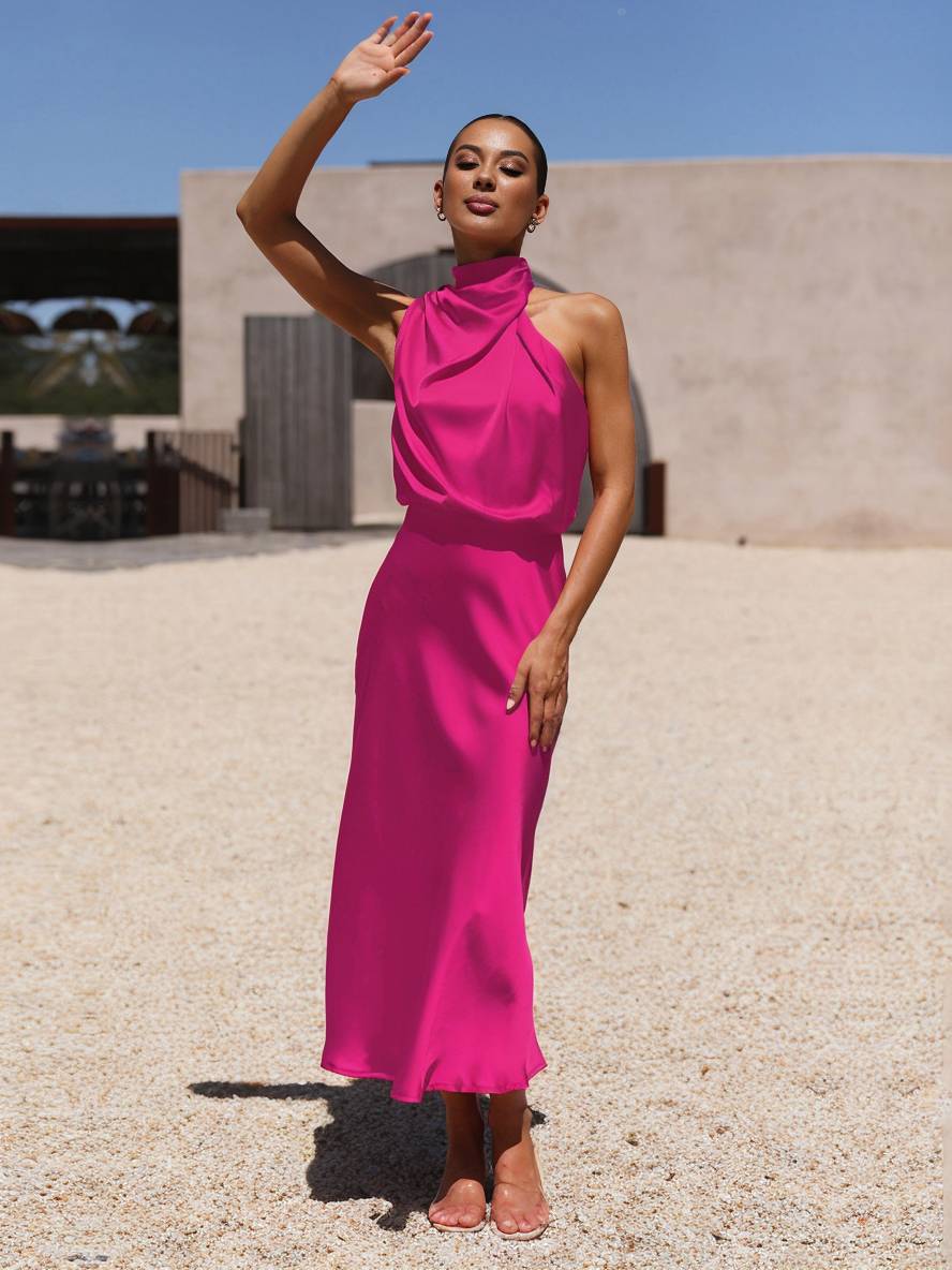 Eveloria Damen Hochzeitsjungfernkleid Satin Ärmellos Elegant