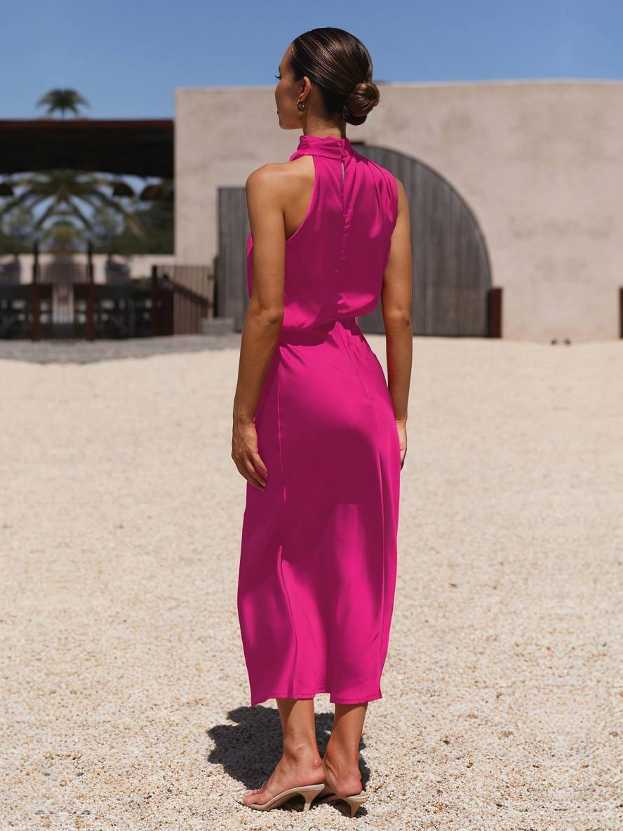 Eveloria Damen Hochzeitsjungfernkleid Satin Ärmellos Elegant