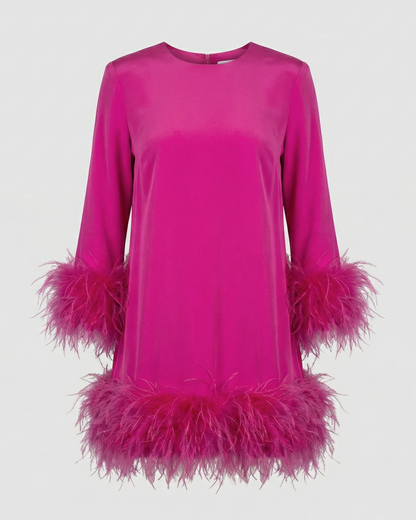 Asymmetrisches Damen Minikleid Federbesatz