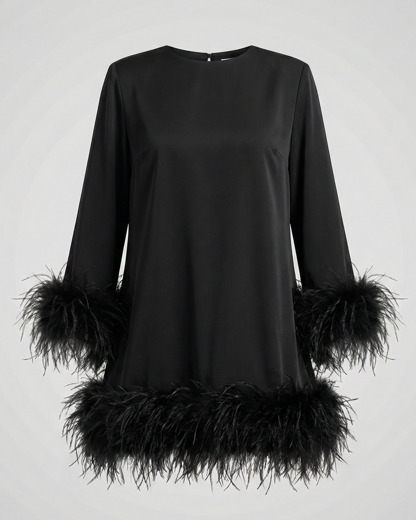 Asymmetrisches Damen Minikleid Federbesatz
