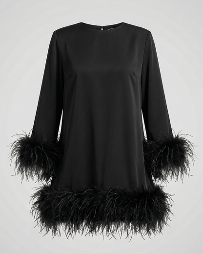 Asymmetrisches Damen Minikleid Federbesatz