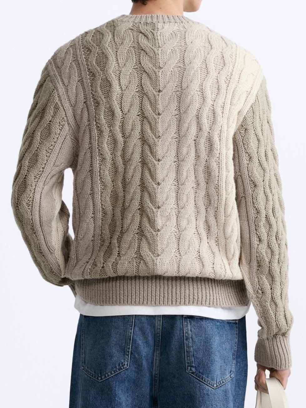 Herren Grobstrick-Pullover Zopfmuster Klassisch Beige