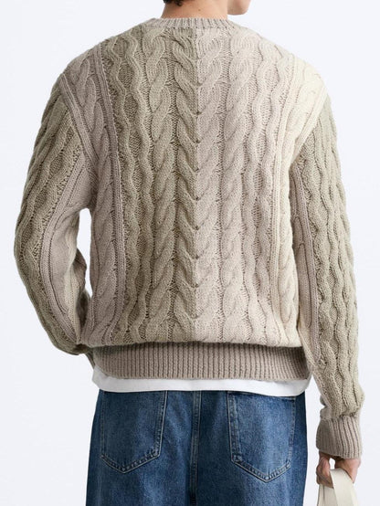 Herren Grobstrick-Pullover Zopfmuster Klassisch Beige