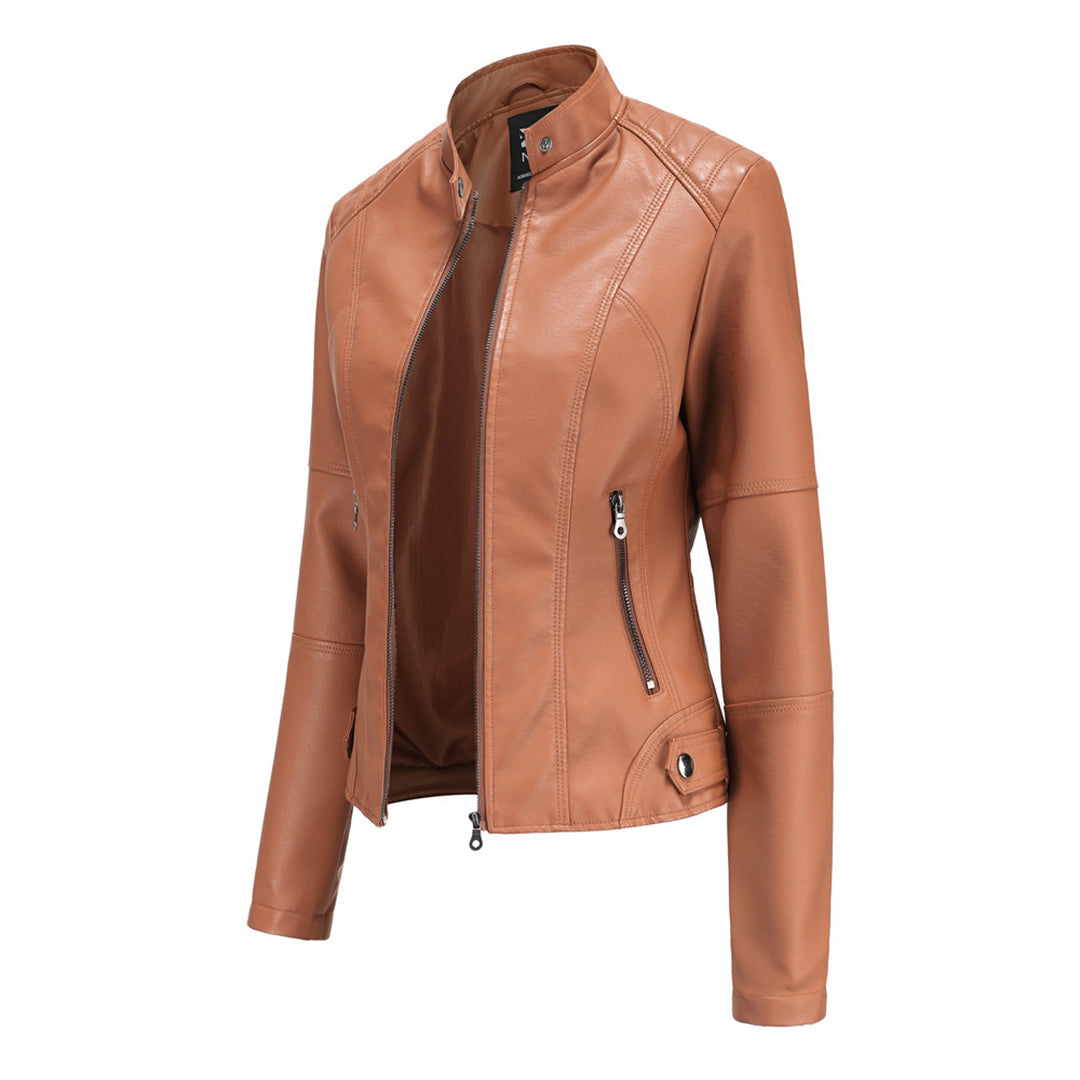 Damen Kunstleder Bikerjacke Reißverschluss