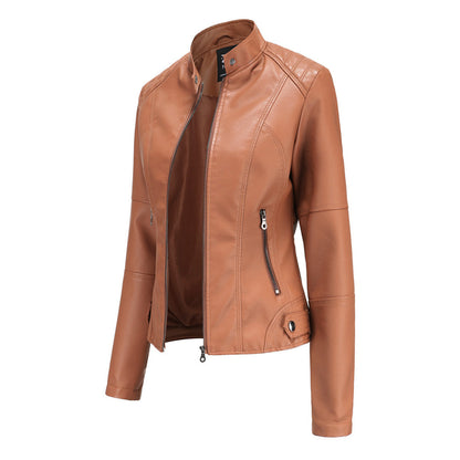 Damen Kunstleder Bikerjacke Reißverschluss