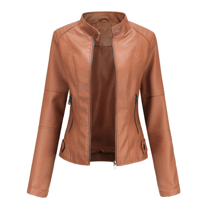 Damen Kunstleder Bikerjacke Reißverschluss