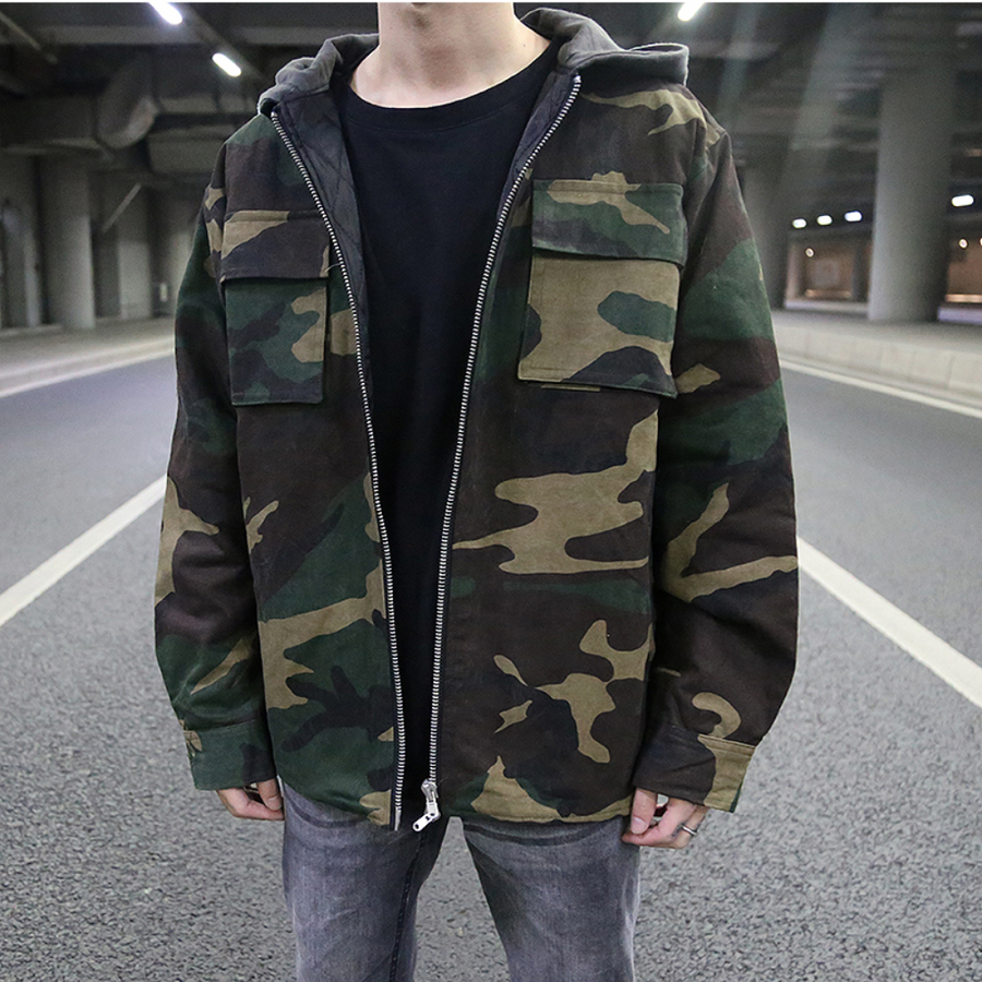 Herren Camouflage-Jacke Reißverschluss Cargo Kapuzenpullover - Eveloria