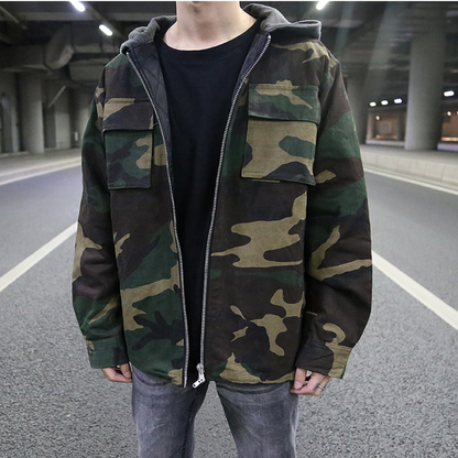 Herren Camouflage-Jacke Reißverschluss Cargo Kapuzenpullover - Eveloria