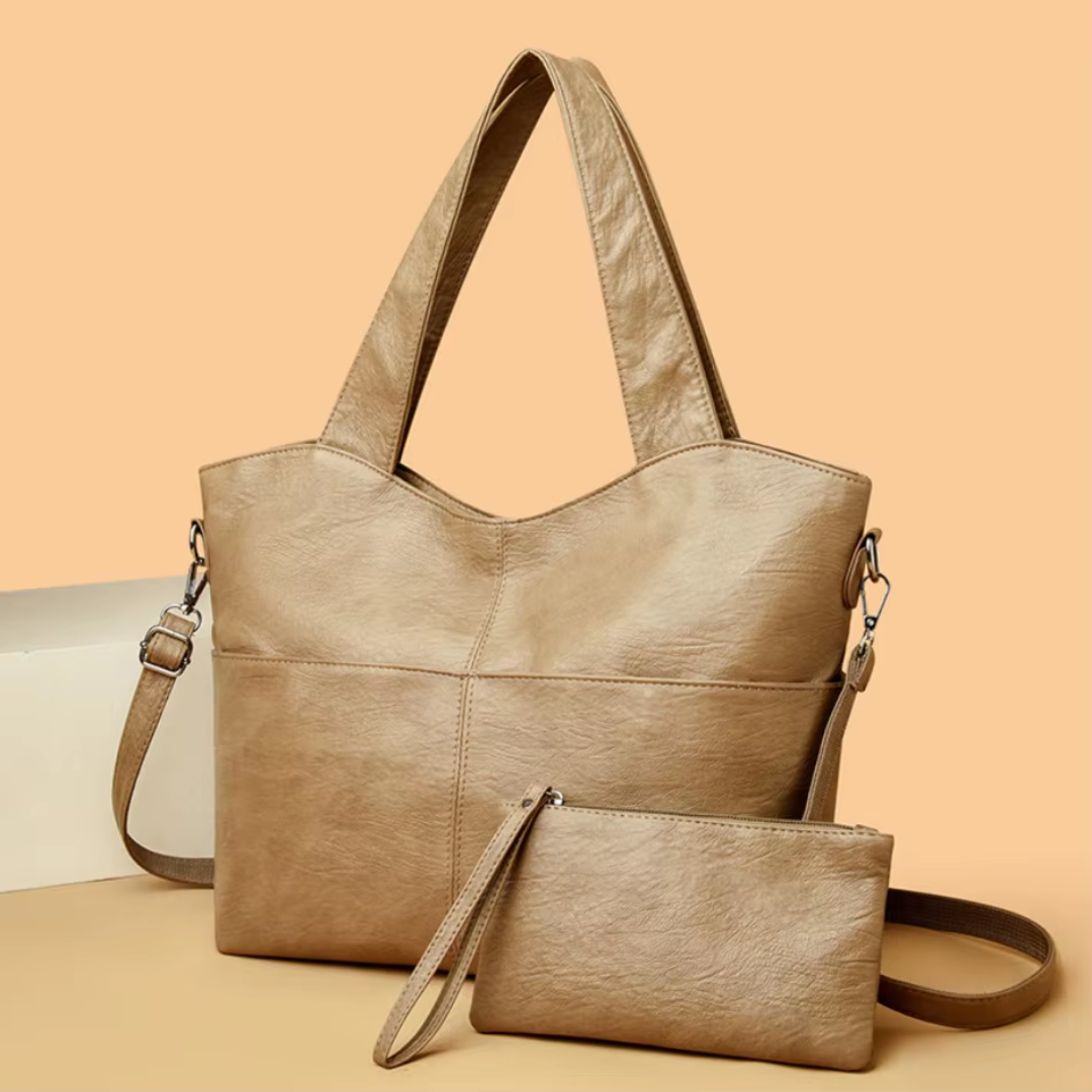 Damen Handtasche Strukturiert Doppelriemen Groß