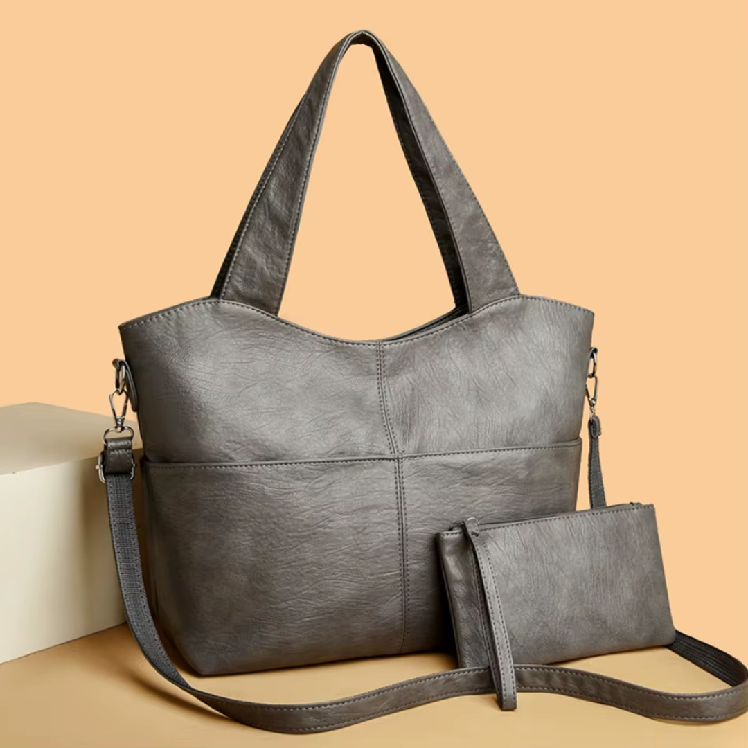 Damen Handtasche Strukturiert Doppelriemen Groß