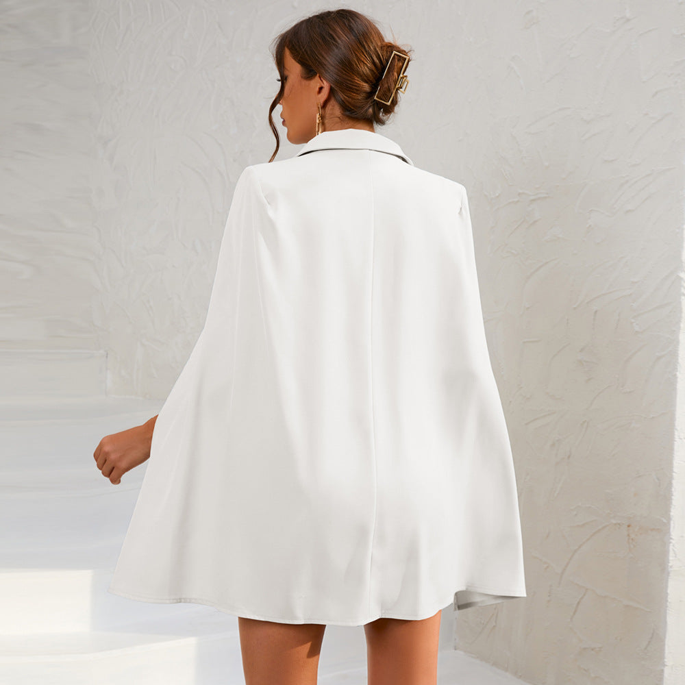 Damen Cape Blazer Minikleid Goldknöpfe
