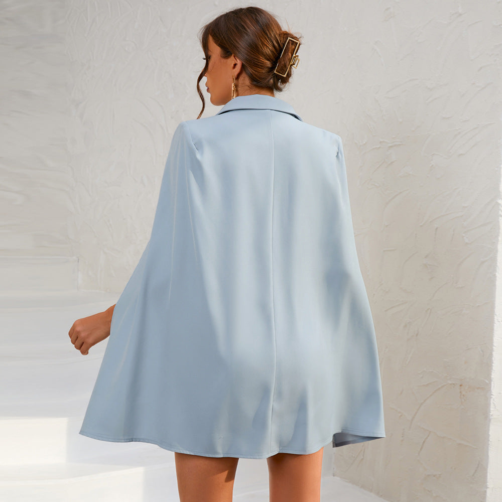 Damen Cape Blazer Minikleid Goldknöpfe