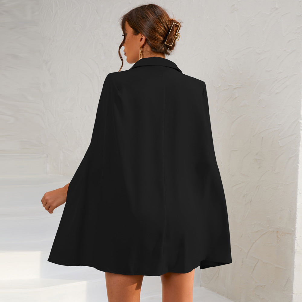 Damen Cape Blazer Minikleid Goldknöpfe