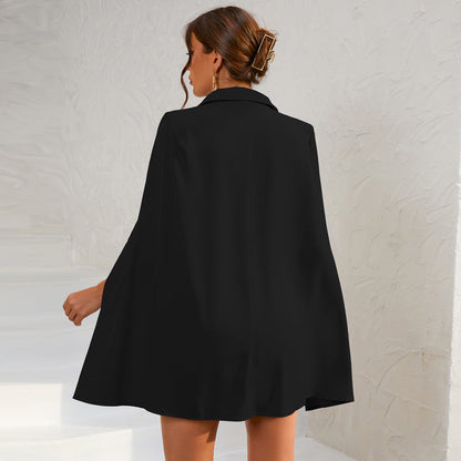 Damen Cape Blazer Minikleid Goldknöpfe
