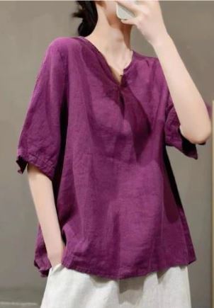Damen Bluse V-Ausschnitt Baumwolle