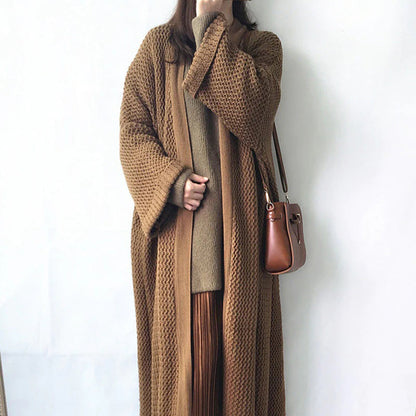 Damen Cardigan Grob Gestrickt Weit Offen Beige