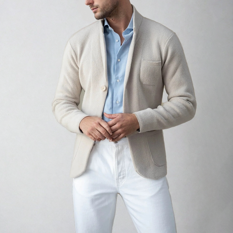 Herren Cardigan Blazer Einreihig Strick Schwarz - Eveloria
