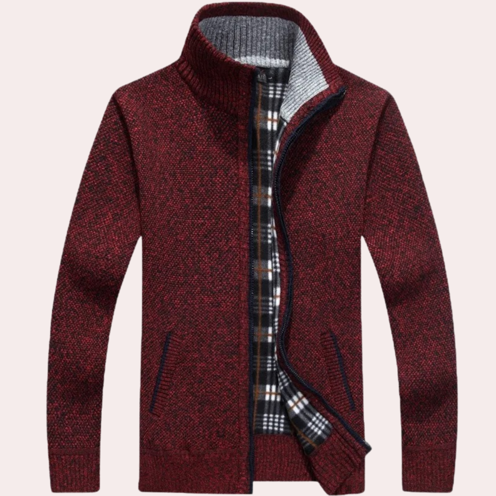 Herren Cardigan Reißverschluss Kariert Warm Gestrickt - Eveloria