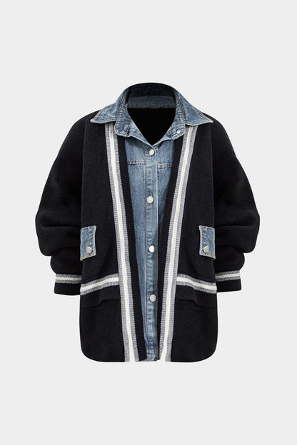 Damen Denim-Hemd-Cardigan Kombi Blau - Norvielle